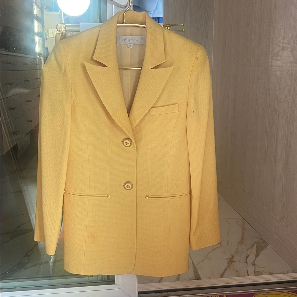 Vibrant Yellow Blazer Suit with matching skirt,custom-made